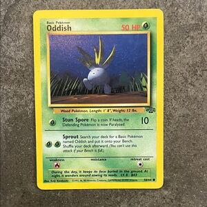 Oddish Pokémon Card - Green & Yellow Vintage Style